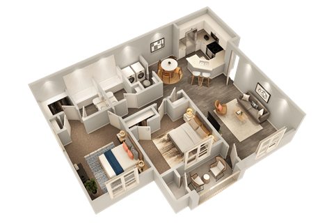Floor plan for 2 beds, 2 baths, 1000 sqft